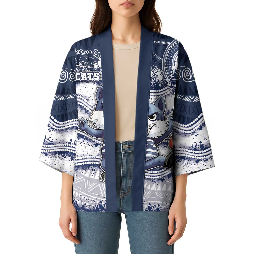 Custom Geelong Navy Kimono Playful Cat Kicking Ball