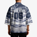 Custom Geelong Navy Kimono Playful Cat Kicking Ball