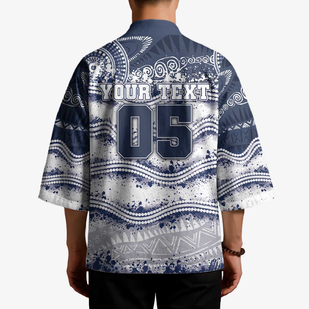 Custom Geelong Navy Kimono Playful Cat Kicking Ball