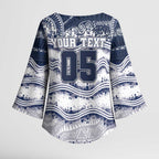 Custom Geelong Navy Kimono Sleeve Blouse Playful Cat Kicking Ball