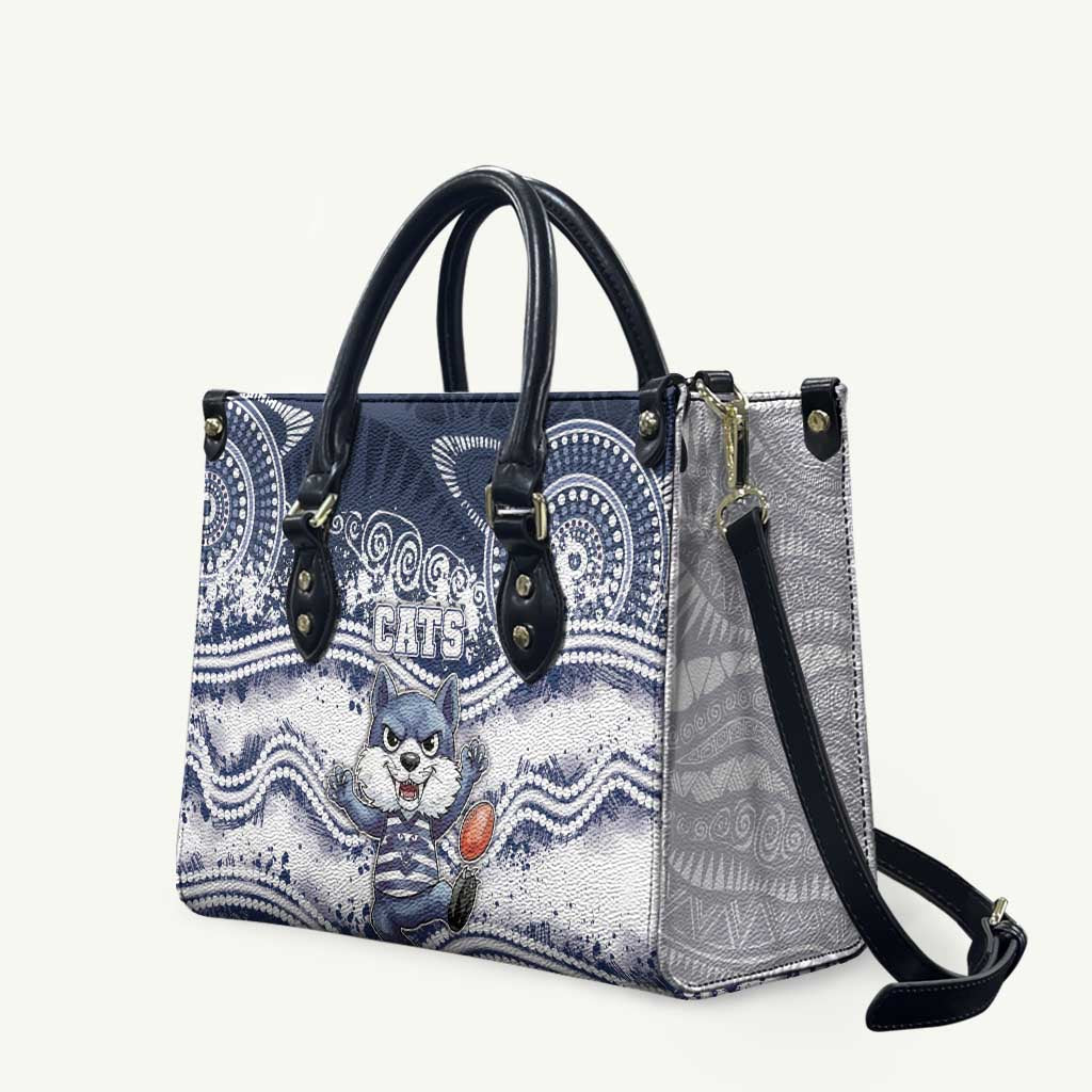 Geelong Navy Leather Bag Playful Cat Kicking Ball
