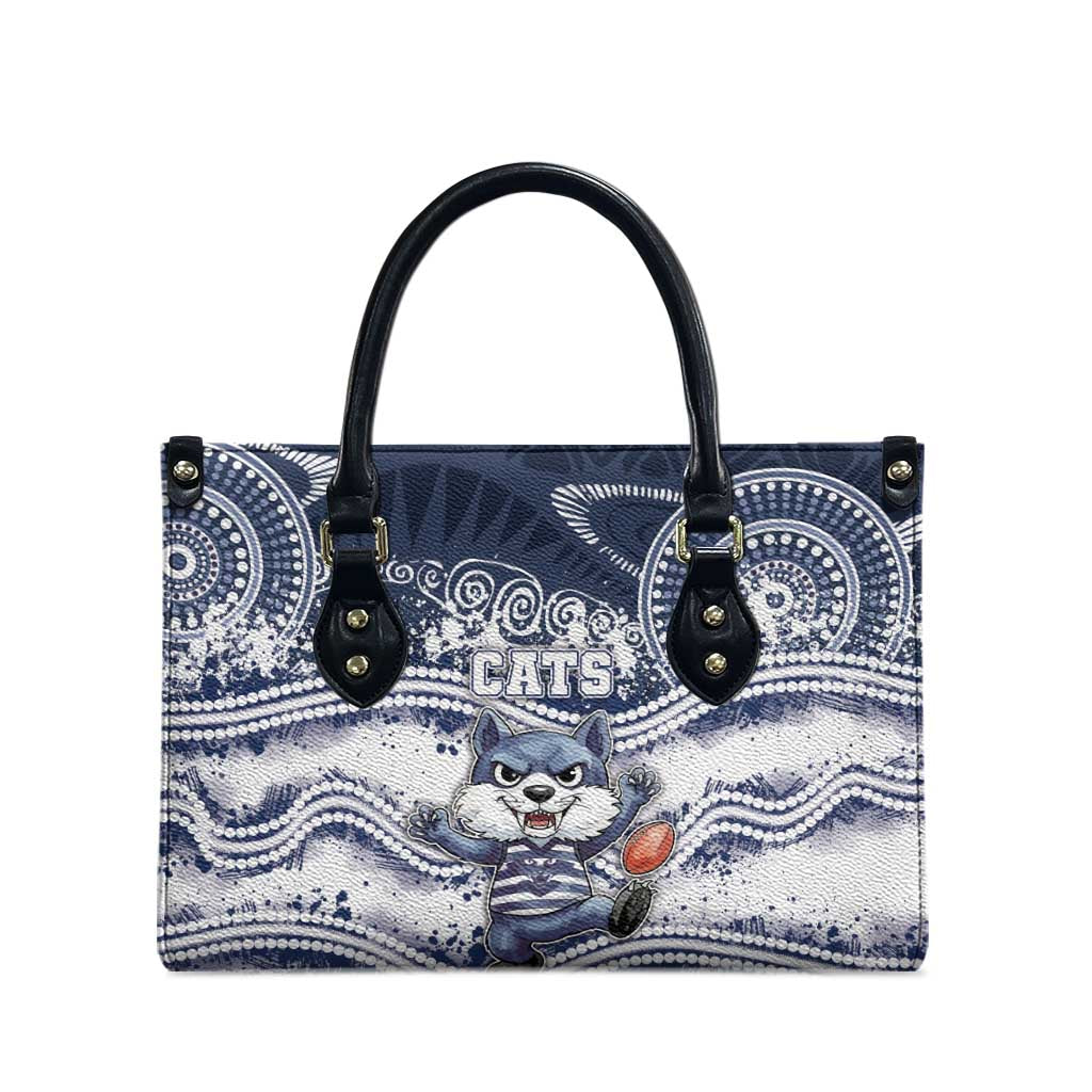 Geelong Navy Leather Bag Playful Cat Kicking Ball