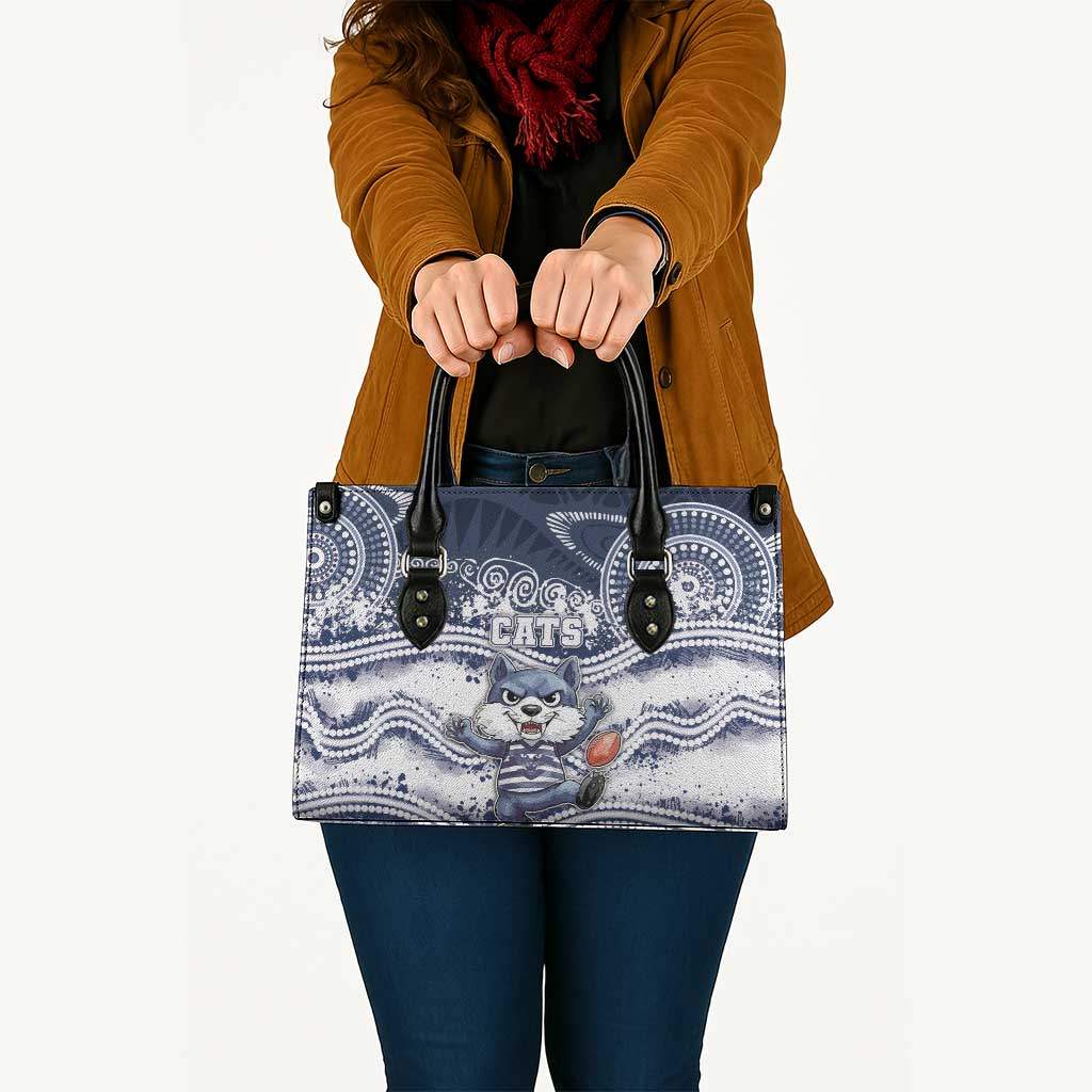 Geelong Navy Leather Bag Playful Cat Kicking Ball