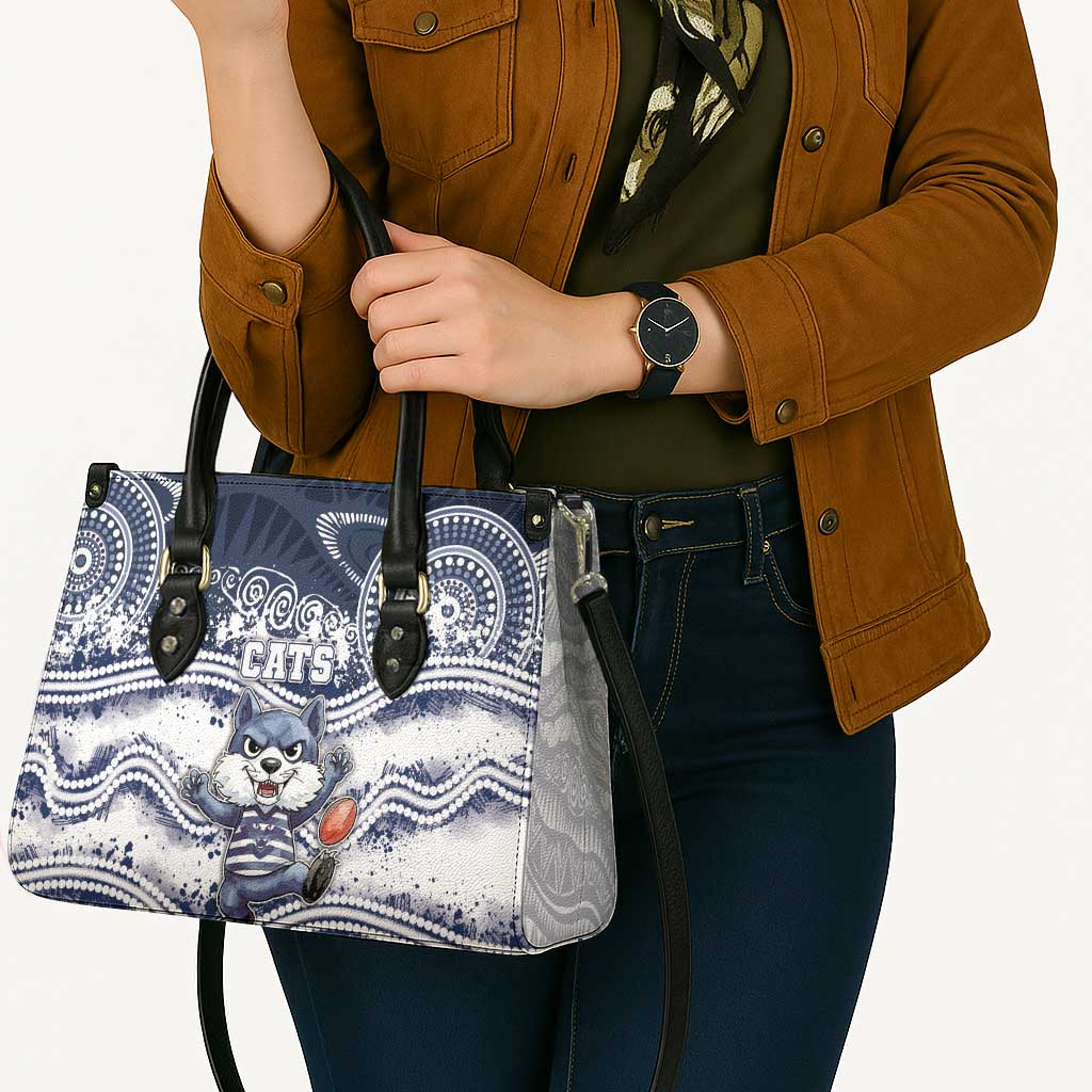 Geelong Navy Leather Bag Playful Cat Kicking Ball