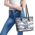 Geelong Navy Leather Tote Bag Playful Cat Kicking Ball