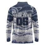 Custom Geelong Navy Long Sleeve Polo Shirt Playful Cat Kicking Ball