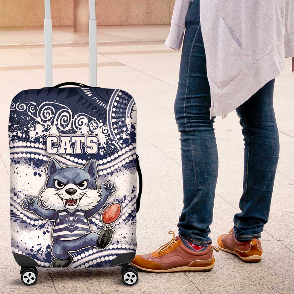Geelong Navy Luggage Cover Playful Cat Kicking Ball