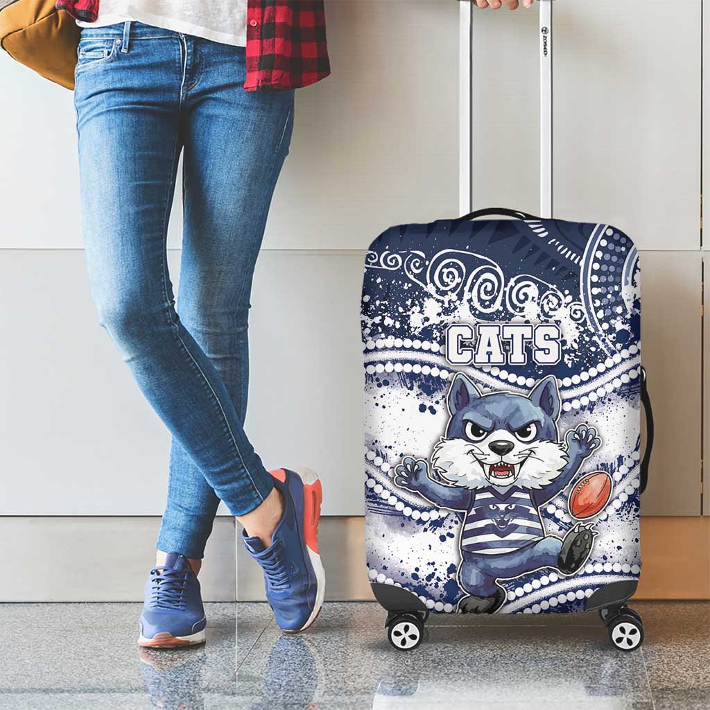 Geelong Navy Luggage Cover Playful Cat Kicking Ball
