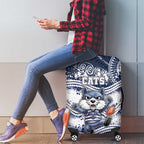 Geelong Navy Luggage Cover Playful Cat Kicking Ball