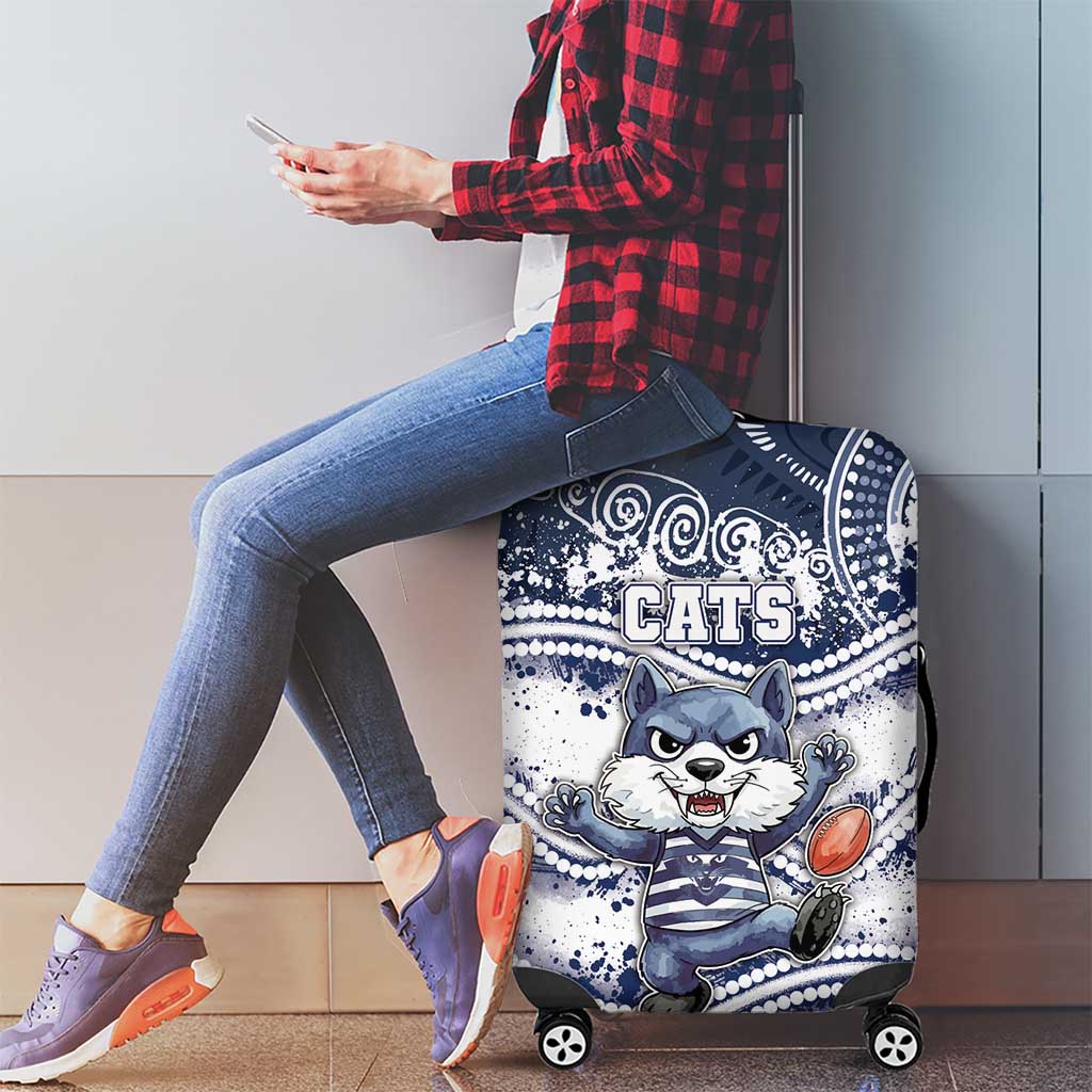 Geelong Navy Luggage Cover Playful Cat Kicking Ball