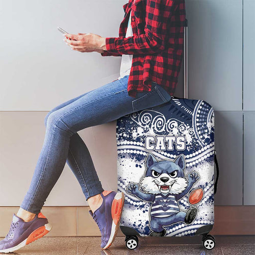 Geelong Navy Luggage Cover Playful Cat Kicking Ball