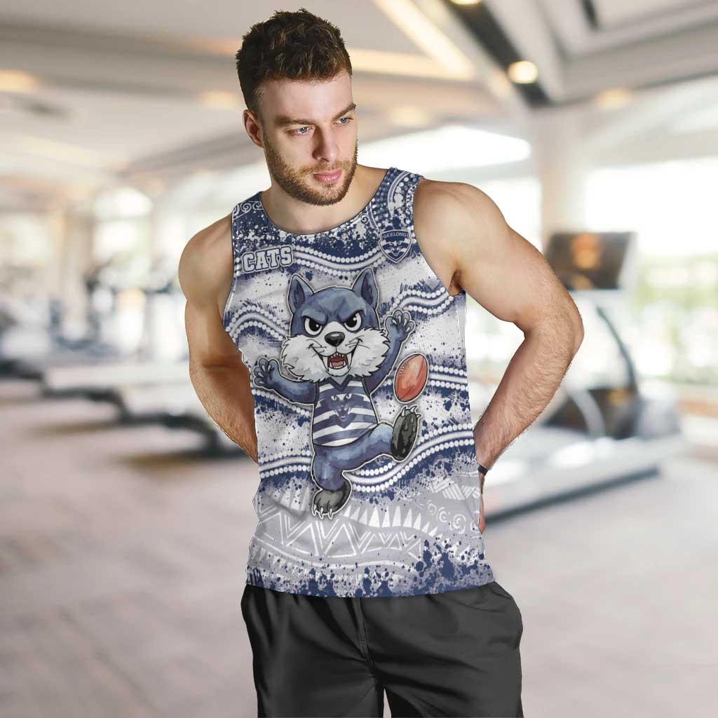 Custom Geelong Navy Men Tank Top Playful Cat Kicking Ball