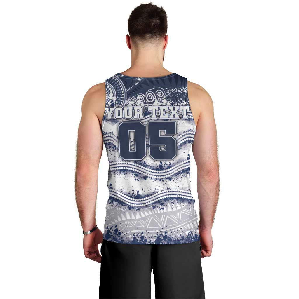 Custom Geelong Navy Men Tank Top Playful Cat Kicking Ball