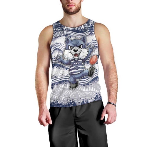Custom Geelong Navy Men Tank Top Playful Cat Kicking Ball