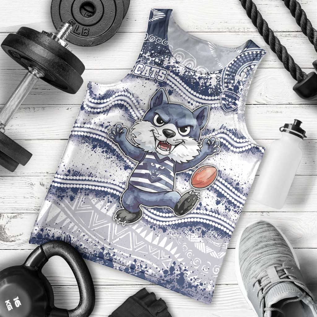 Custom Geelong Navy Men Tank Top Playful Cat Kicking Ball