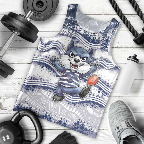 Custom Geelong Navy Men Tank Top Playful Cat Kicking Ball