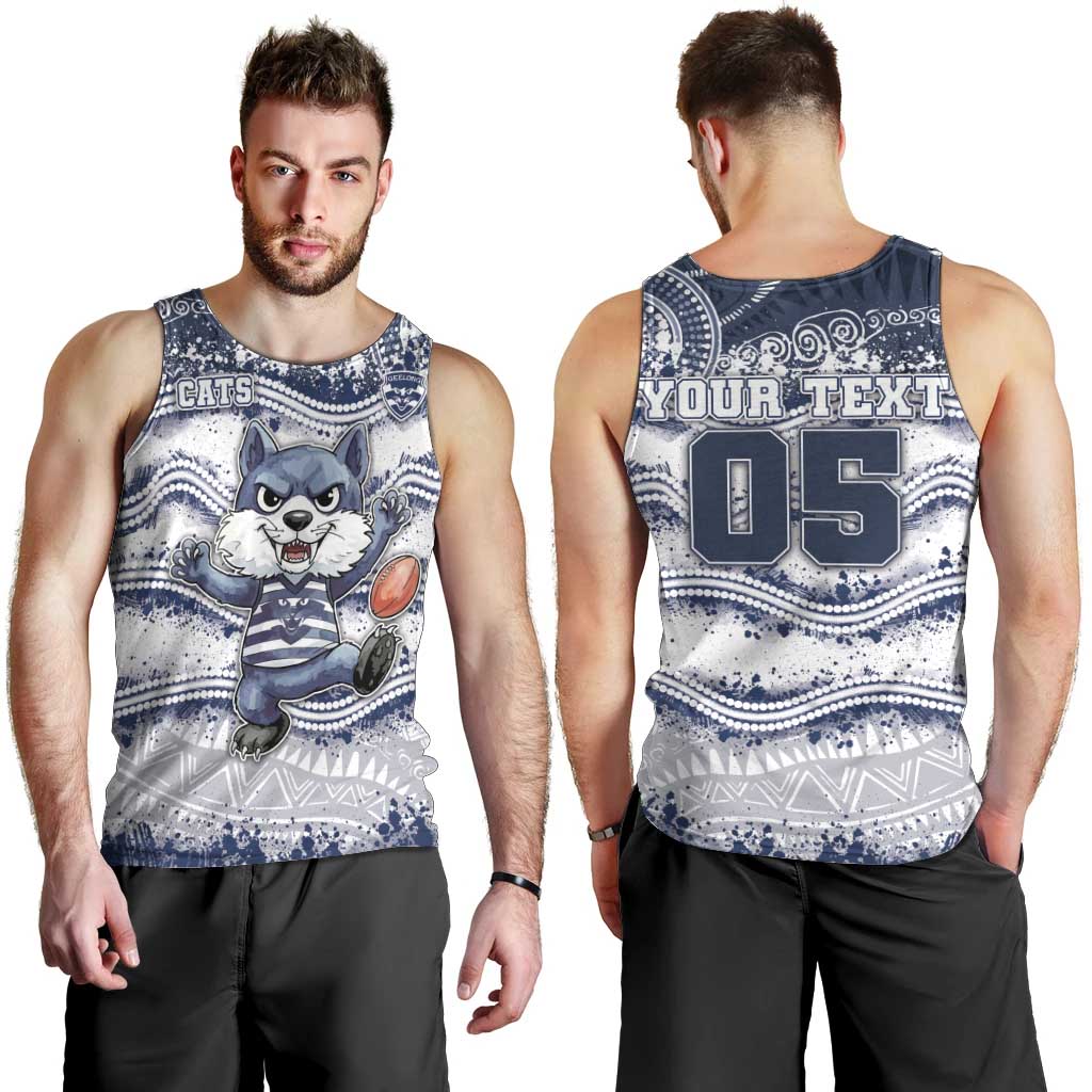 Custom Geelong Navy Men Tank Top Playful Cat Kicking Ball