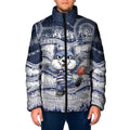 Custom Geelong Navy Padded Jacket Playful Cat Kicking Ball