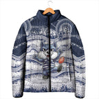 Custom Geelong Navy Padded Jacket Playful Cat Kicking Ball