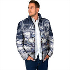 Custom Geelong Navy Padded Jacket Playful Cat Kicking Ball
