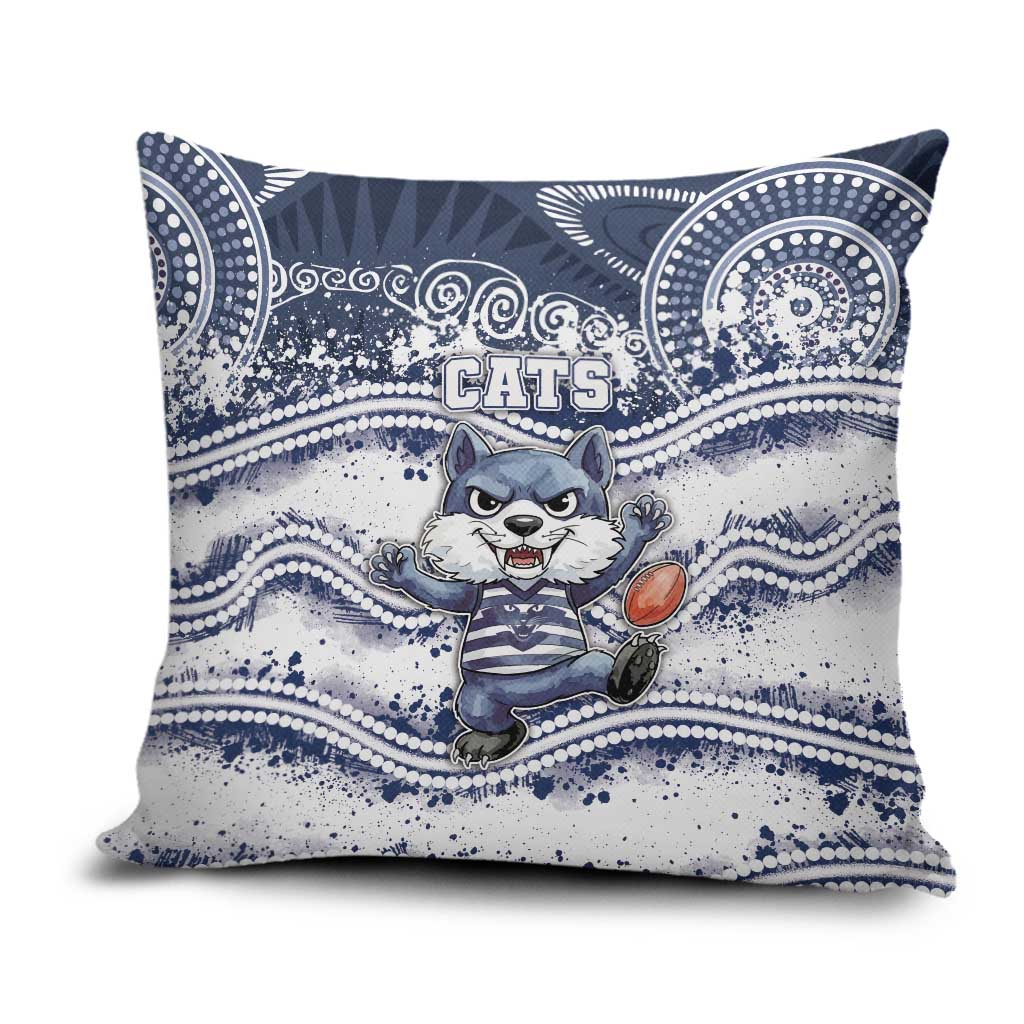Geelong Navy Pillow Cover Playful Cat Kicking Ball