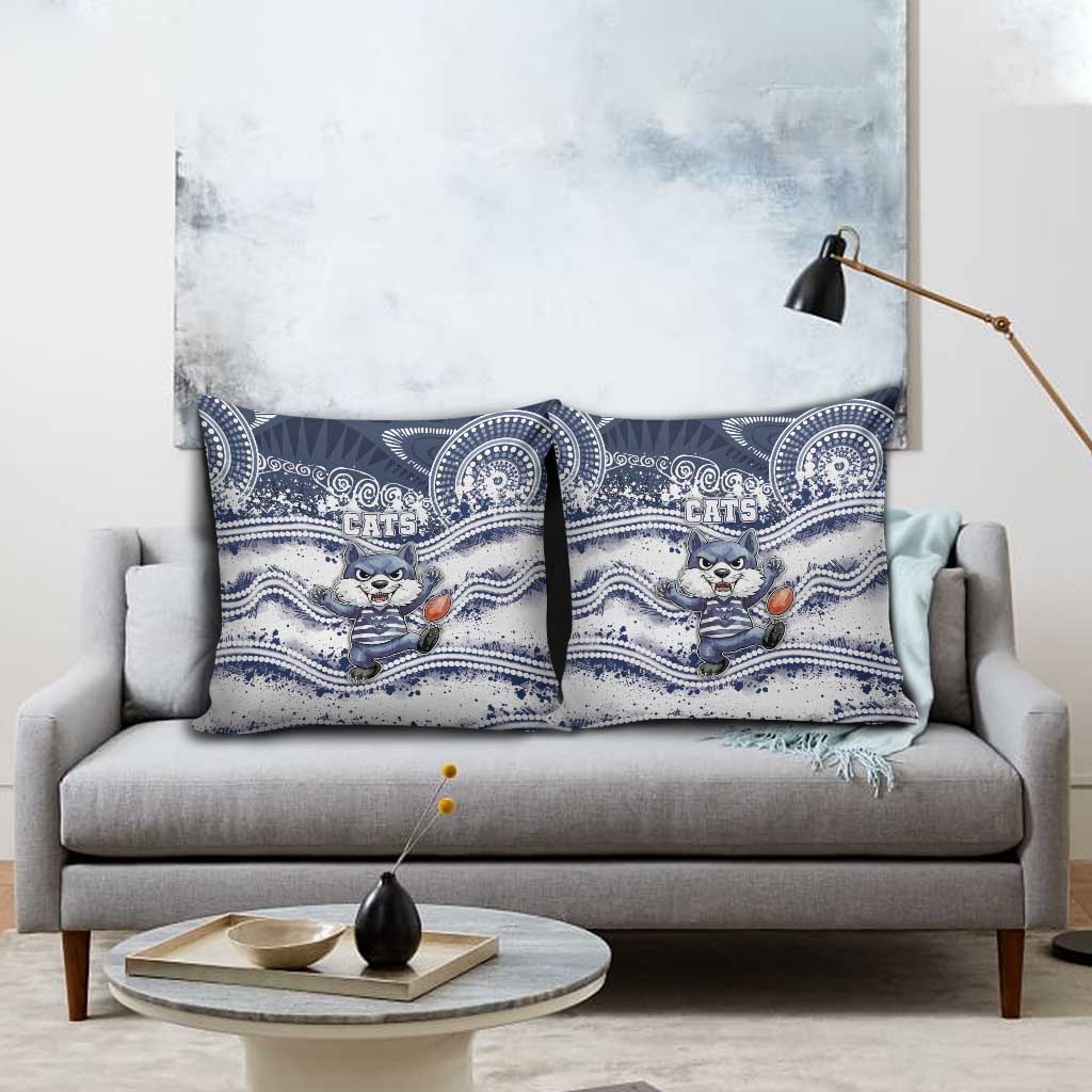Geelong Navy Pillow Cover Playful Cat Kicking Ball