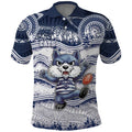 Custom Geelong Navy Polo Shirt Playful Cat Kicking Ball