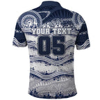 Custom Geelong Navy Polo Shirt Playful Cat Kicking Ball