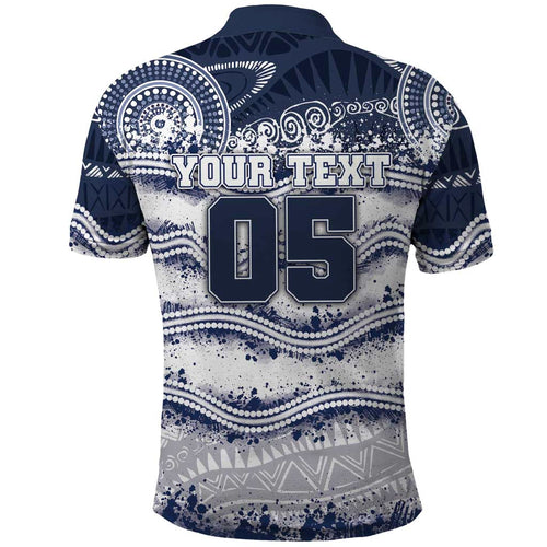 Custom Geelong Navy Polo Shirt Playful Cat Kicking Ball