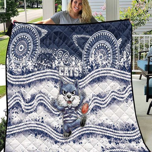 Geelong Navy Quilt Playful Cat Kicking Ball