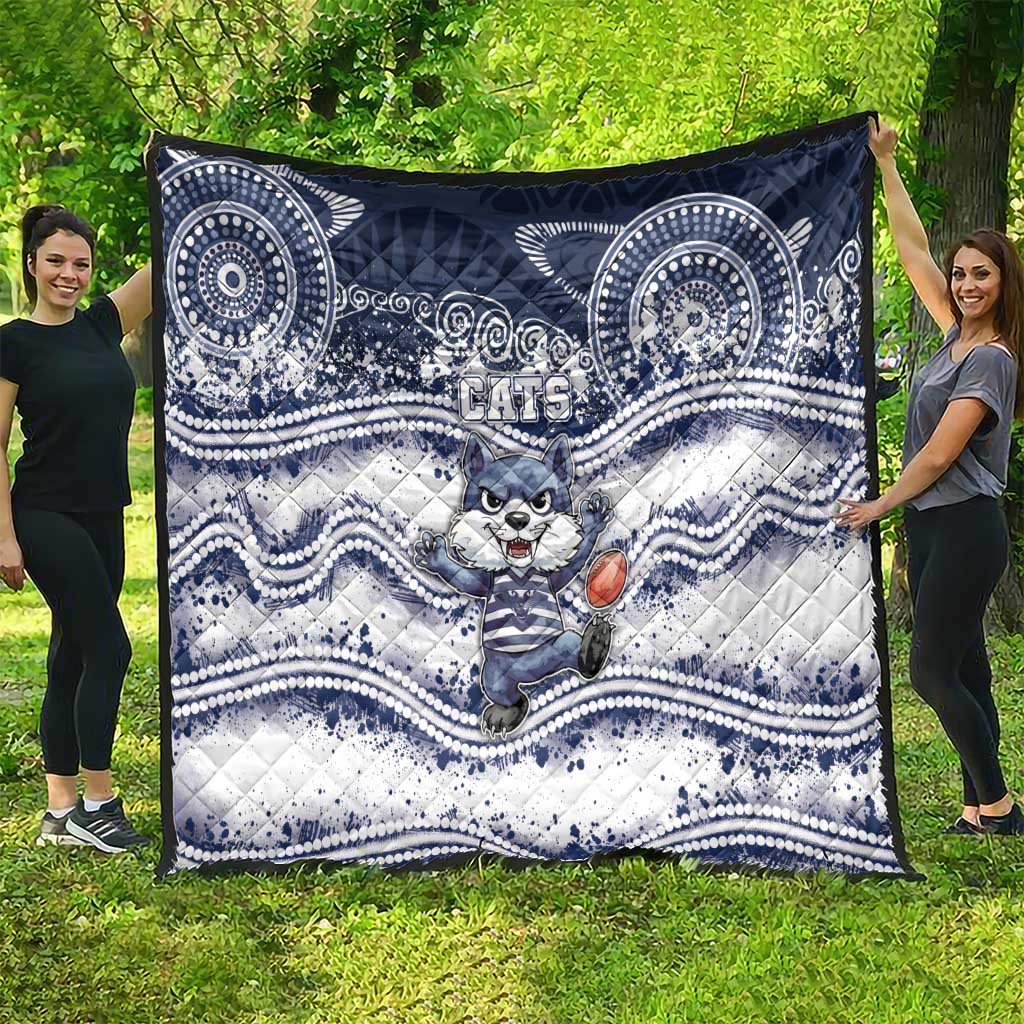 Geelong Navy Quilt Playful Cat Kicking Ball