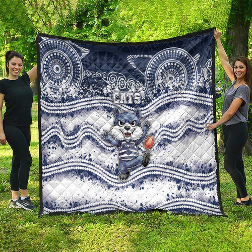 Geelong Navy Quilt Playful Cat Kicking Ball