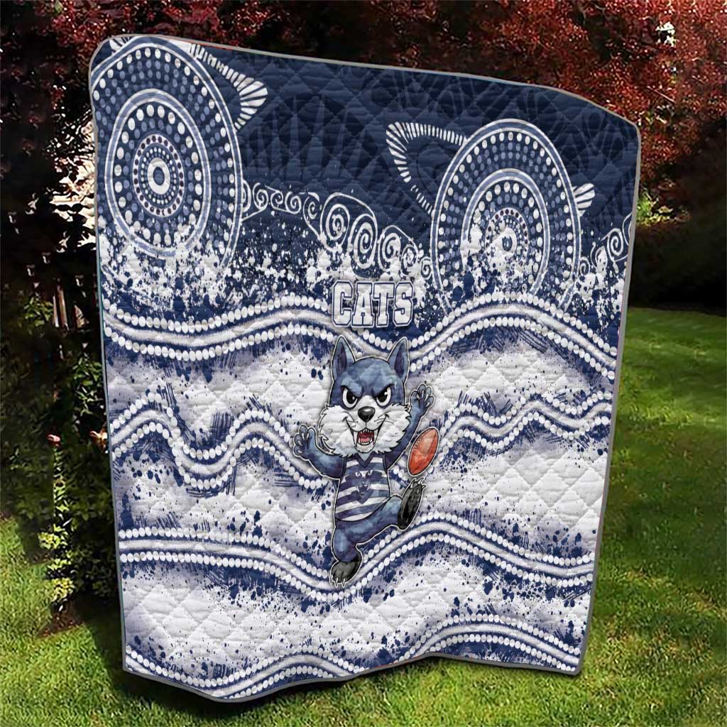 Geelong Navy Quilt Playful Cat Kicking Ball