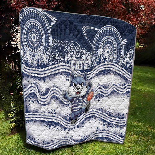 Geelong Navy Quilt Playful Cat Kicking Ball