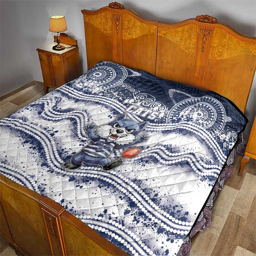 Geelong Navy Quilt Playful Cat Kicking Ball