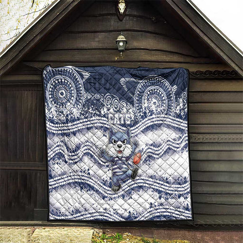 Geelong Navy Quilt Playful Cat Kicking Ball
