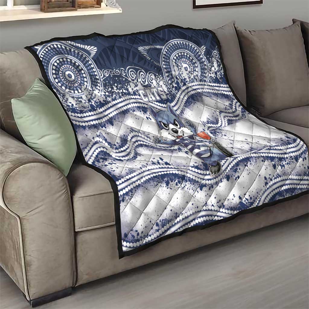 Geelong Navy Quilt Playful Cat Kicking Ball