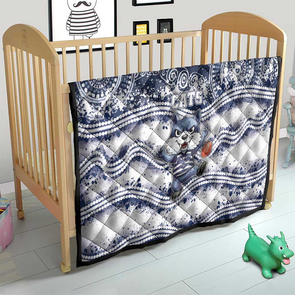 Geelong Navy Quilt Playful Cat Kicking Ball
