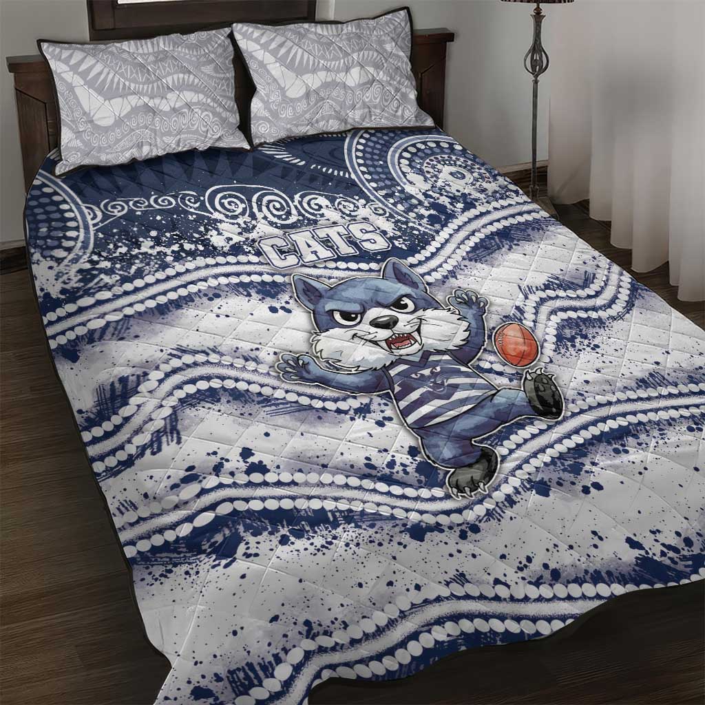 Geelong Navy Quilt Bed Set Playful Cat Kicking Ball