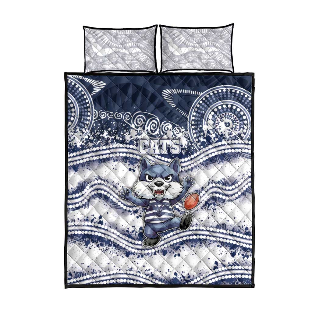 Geelong Navy Quilt Bed Set Playful Cat Kicking Ball