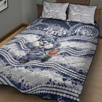 Geelong Navy Quilt Bed Set Playful Cat Kicking Ball