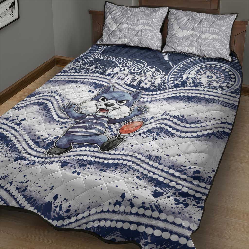 Geelong Navy Quilt Bed Set Playful Cat Kicking Ball