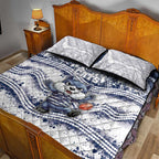 Geelong Navy Quilt Bed Set Playful Cat Kicking Ball