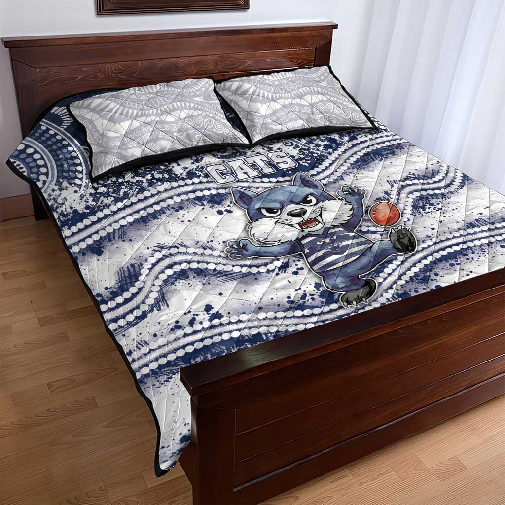Geelong Navy Quilt Bed Set Playful Cat Kicking Ball