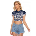 Custom Geelong Navy Raglan Cropped T Shirt Playful Cat Kicking Ball