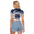 Custom Geelong Navy Raglan Cropped T Shirt Playful Cat Kicking Ball