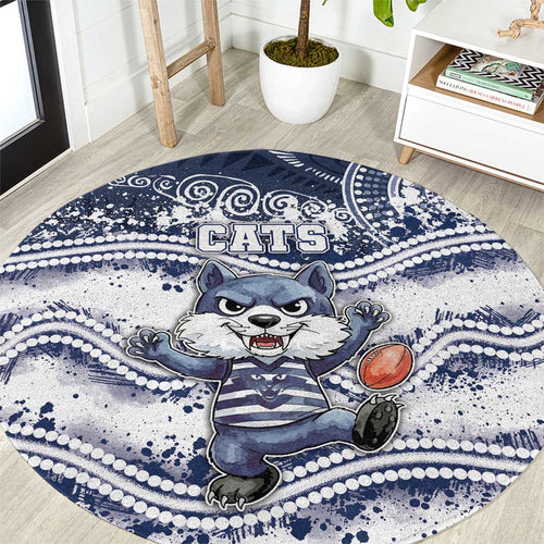 Geelong Navy Round Carpet Playful Cat Kicking Ball