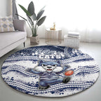 Geelong Navy Round Carpet Playful Cat Kicking Ball