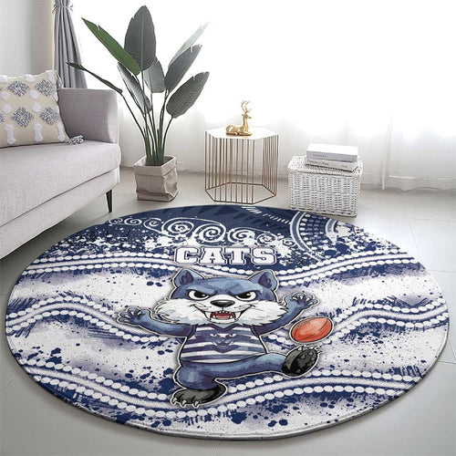 Geelong Navy Round Carpet Playful Cat Kicking Ball