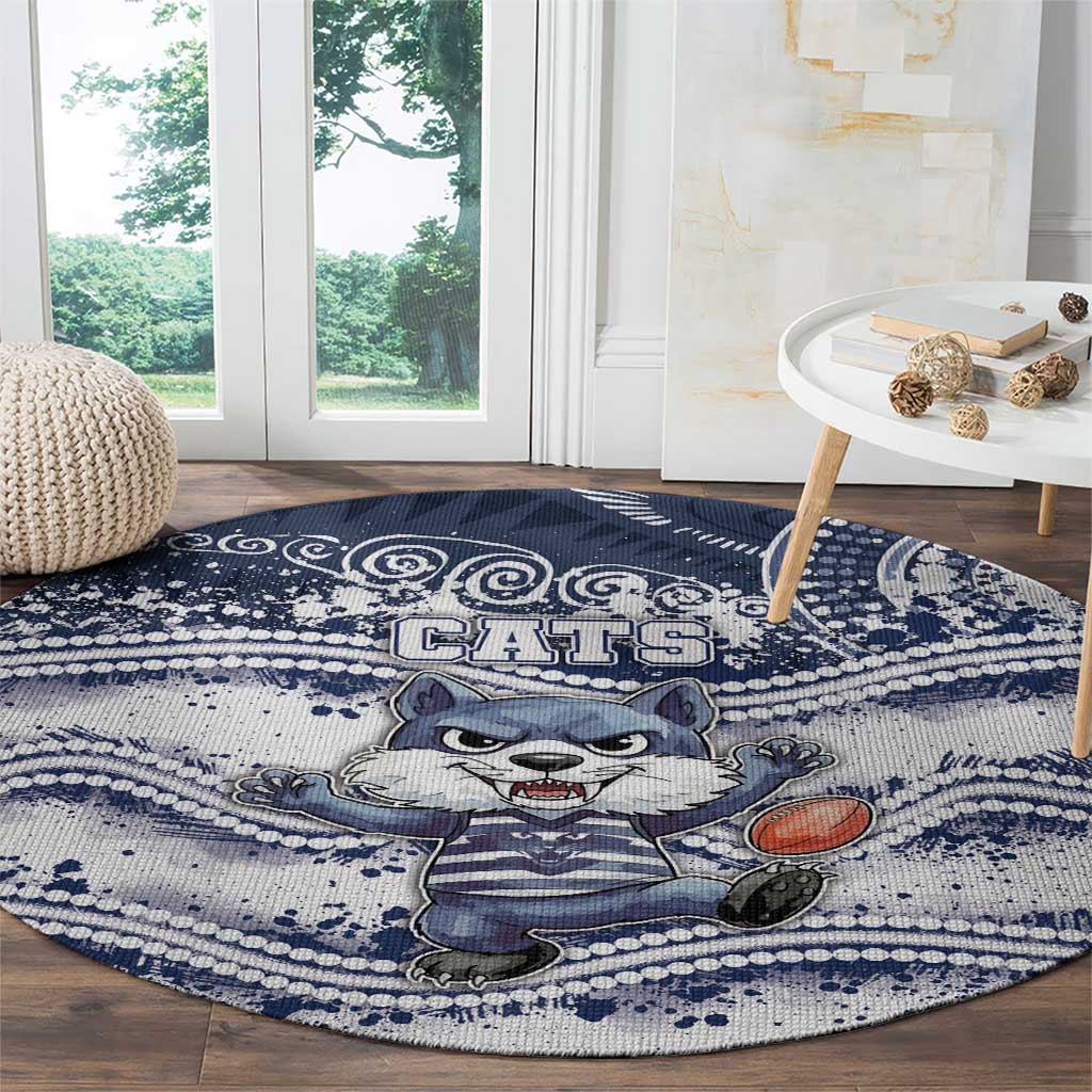 Geelong Navy Round Carpet Playful Cat Kicking Ball